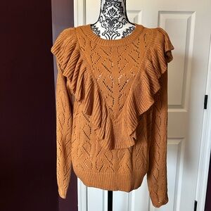 Ruffled Knit Sweater - Tan